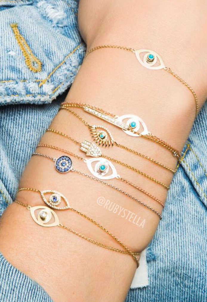 Gold-Plated Evil Eye Turquoise Blue Bracelet – Shoshaa